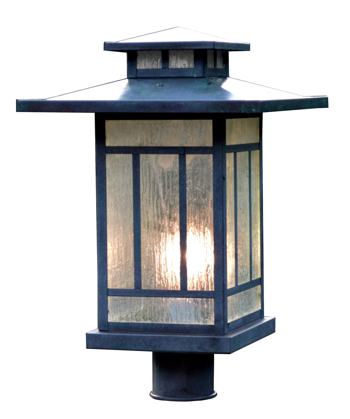 Arroyo Craftsman Kennebec 12" Antique Copper Post Mount With Almond Mica Glass