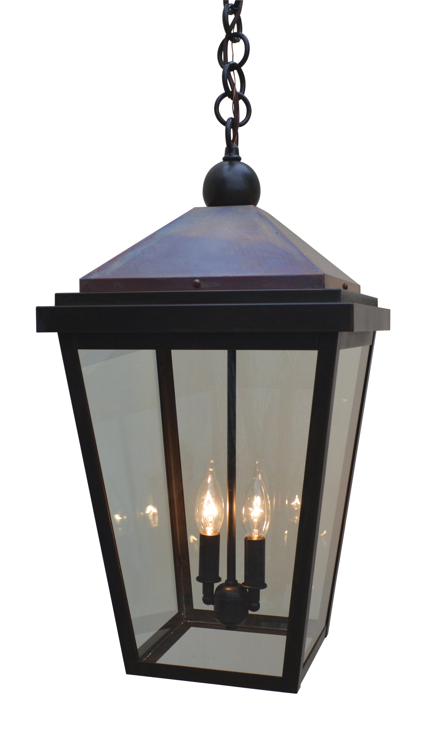 Arroyo Craftsman Lancaster 12" Mission Brown, Raw Copper Accents Pendant With Clear Seedy Glass