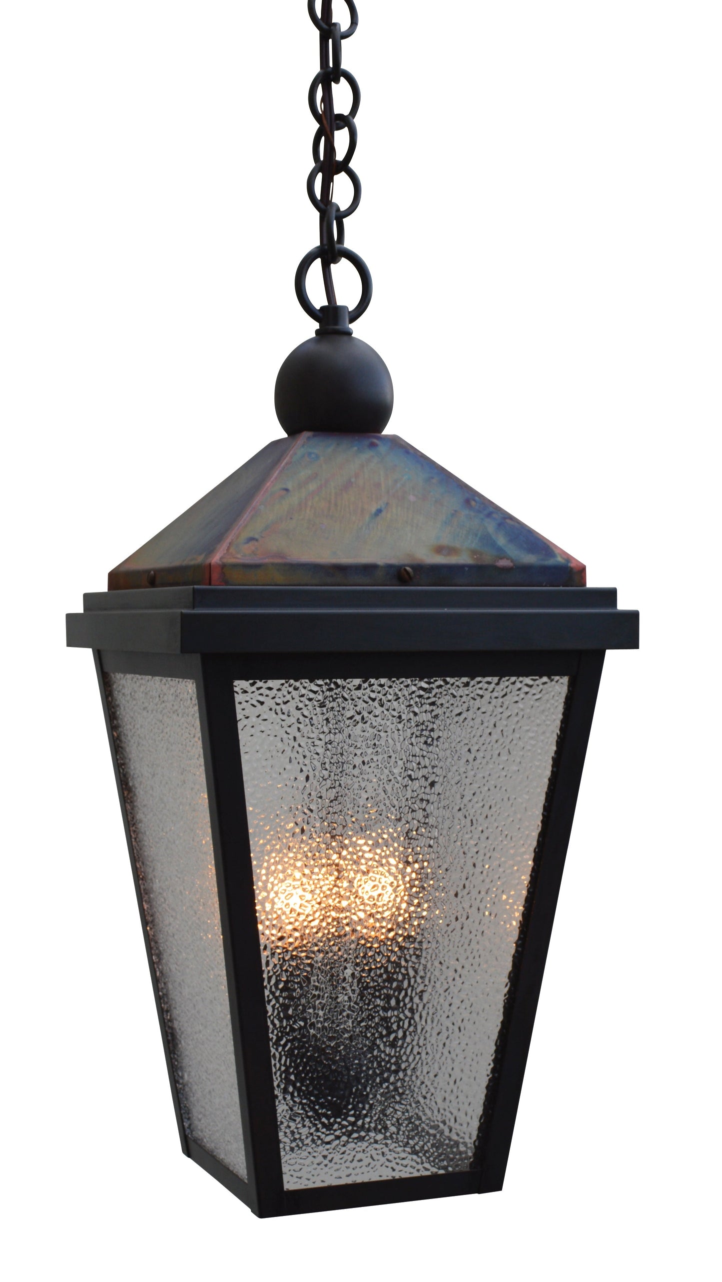 Arroyo Craftsman Lancaster 9" Verdigris Patina, Raw Copper Accents Pendant With Clear Glass