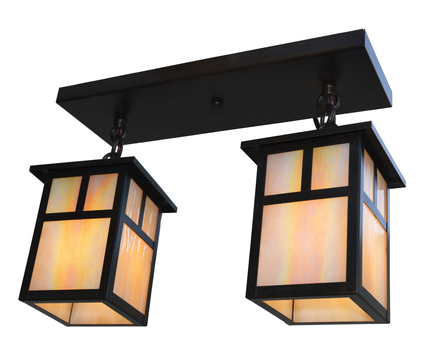 Arroyo Craftsman Mission 5" Pewter 2 Light Ceiling Mount With Frosted Glass and T-Bar Overlay
