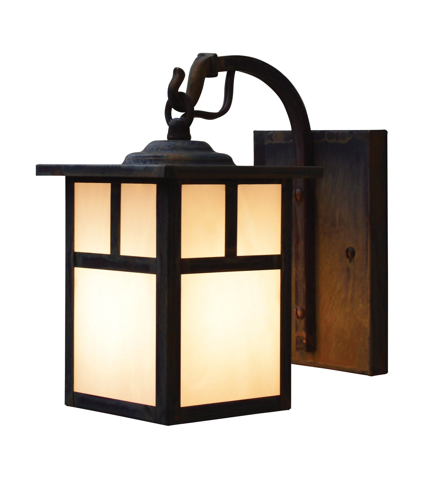 Arroyo Craftsman Mission 5" Pewter Wall Mount With Tan Glass and T-Bar Overlay