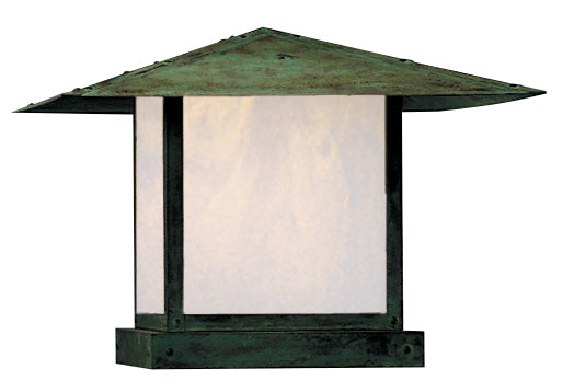 Arroyo Craftsman Monterey 20" Antique Copper Column Mount With Cream Glass and Pine Needle Filigree Overlay