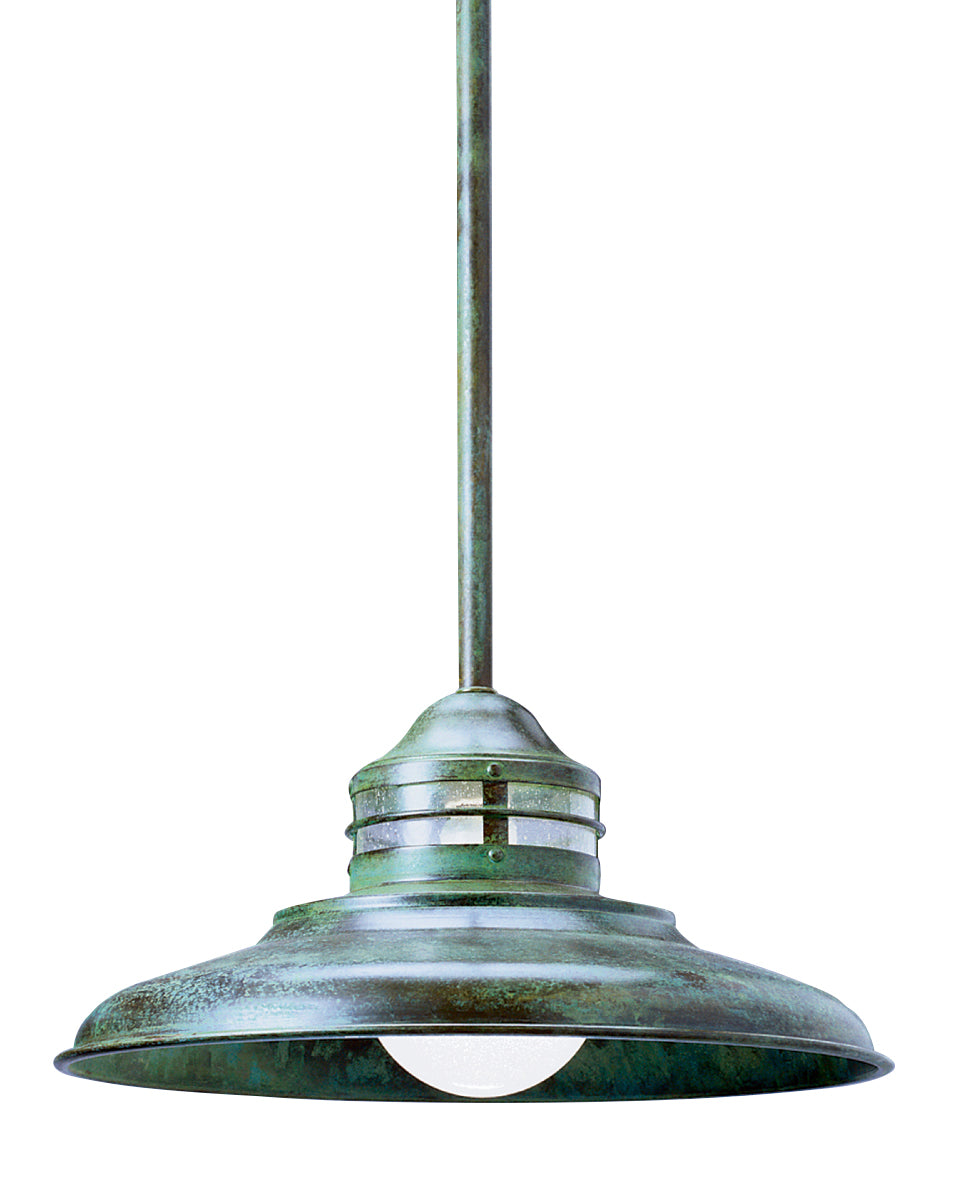 Arroyo Craftsman Newport 17" Bronze Stem Mount Pendant With Gold White Iridescent Glass
