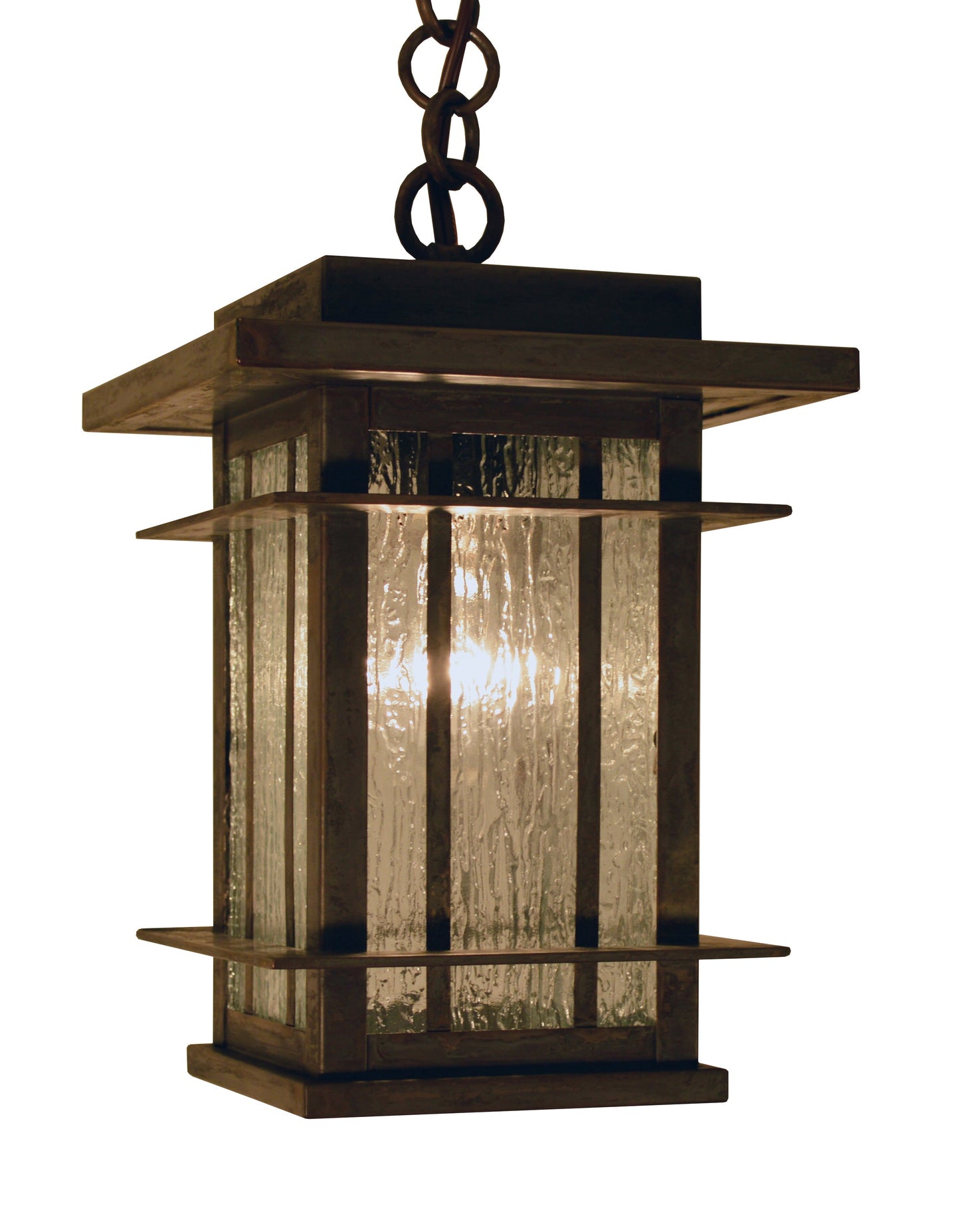 Arroyo Craftsman Oak Park 9" Pewter Pendant Lighting With Gold White Iridescent Glass