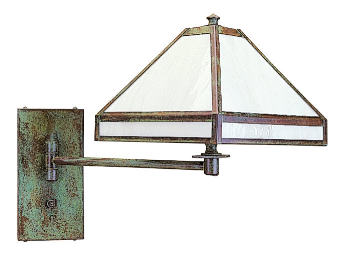 Arroyo Craftsman Pasadena 9" Pewter Wall Mount Swing Arm With White Opalescent Glass