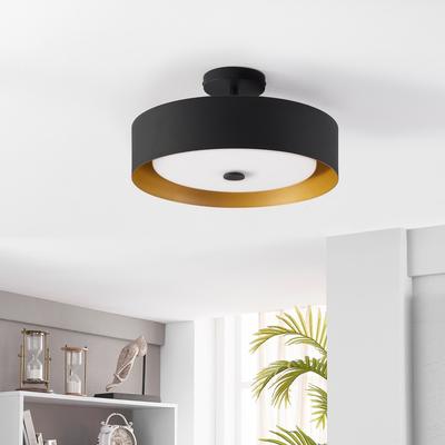Bromi Design Lynch 16" Black & Gold Semi-Flush Mount Ceiling Light With Glass Shade