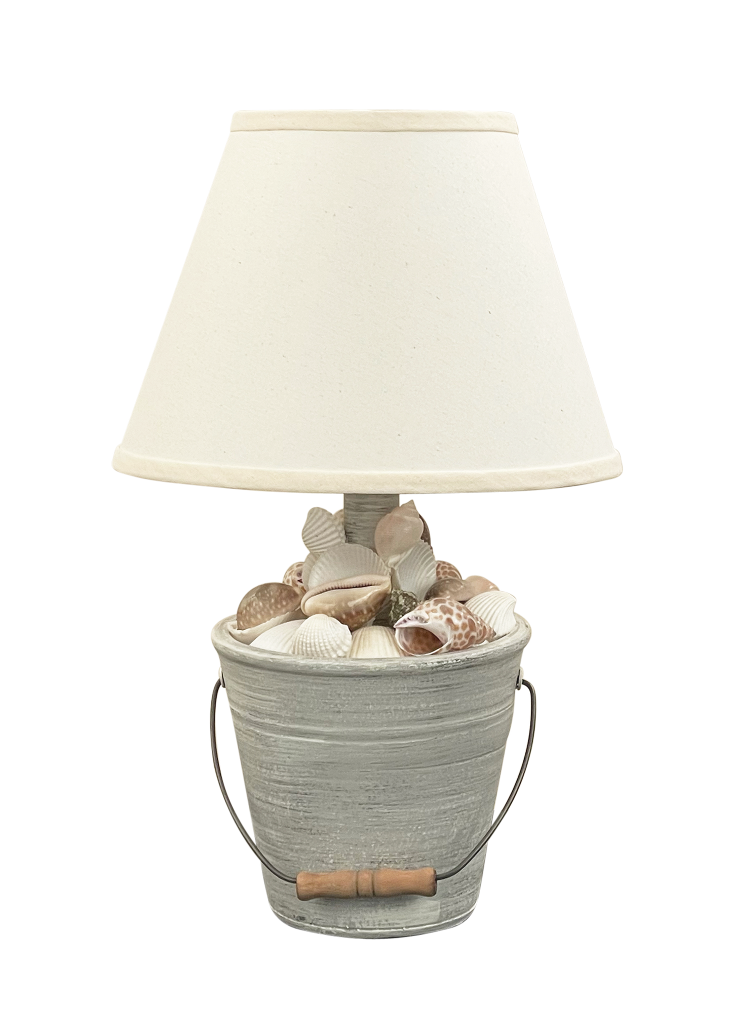 Coast Lamp Manufacturing 18"H Cottage Pale Gray Mini Bucket Of Shells Accent Lamp