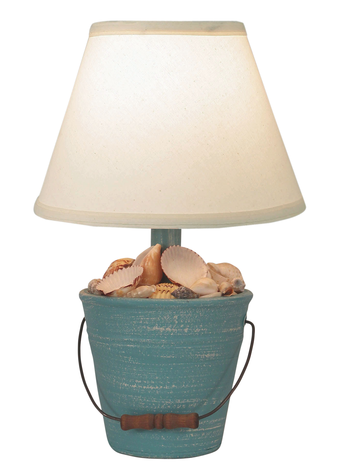Coast Lamp Manufacturing 18"H Weathered Turquoise Sea Mini Bucket Of Shells Accent Lamp