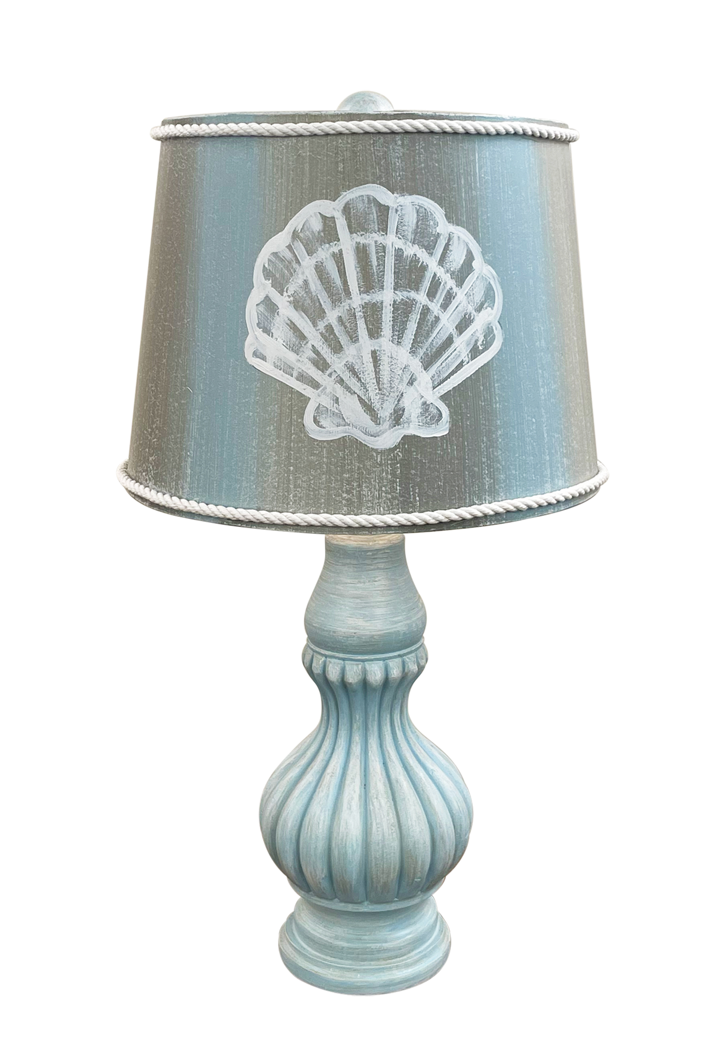 Coast Lamp Manufacturing 24"H Beachside Ribbed Genie Accent Pot Table Lamp With Shell And White Rope Shade