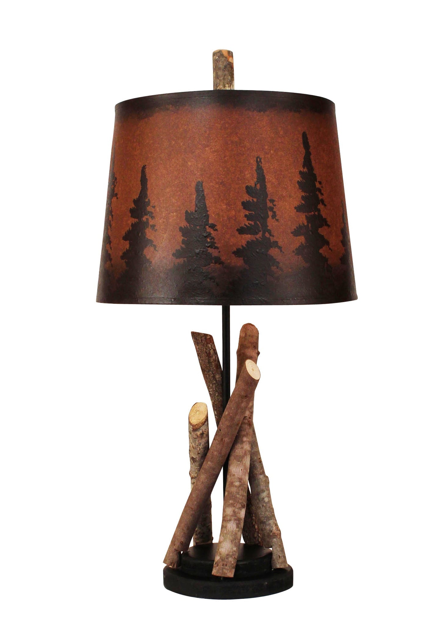 Coast Lamp Manufacturing 24"H Black Stick Accent Table Lamp With Round Wooden Base & Pine Tree Grove Shade