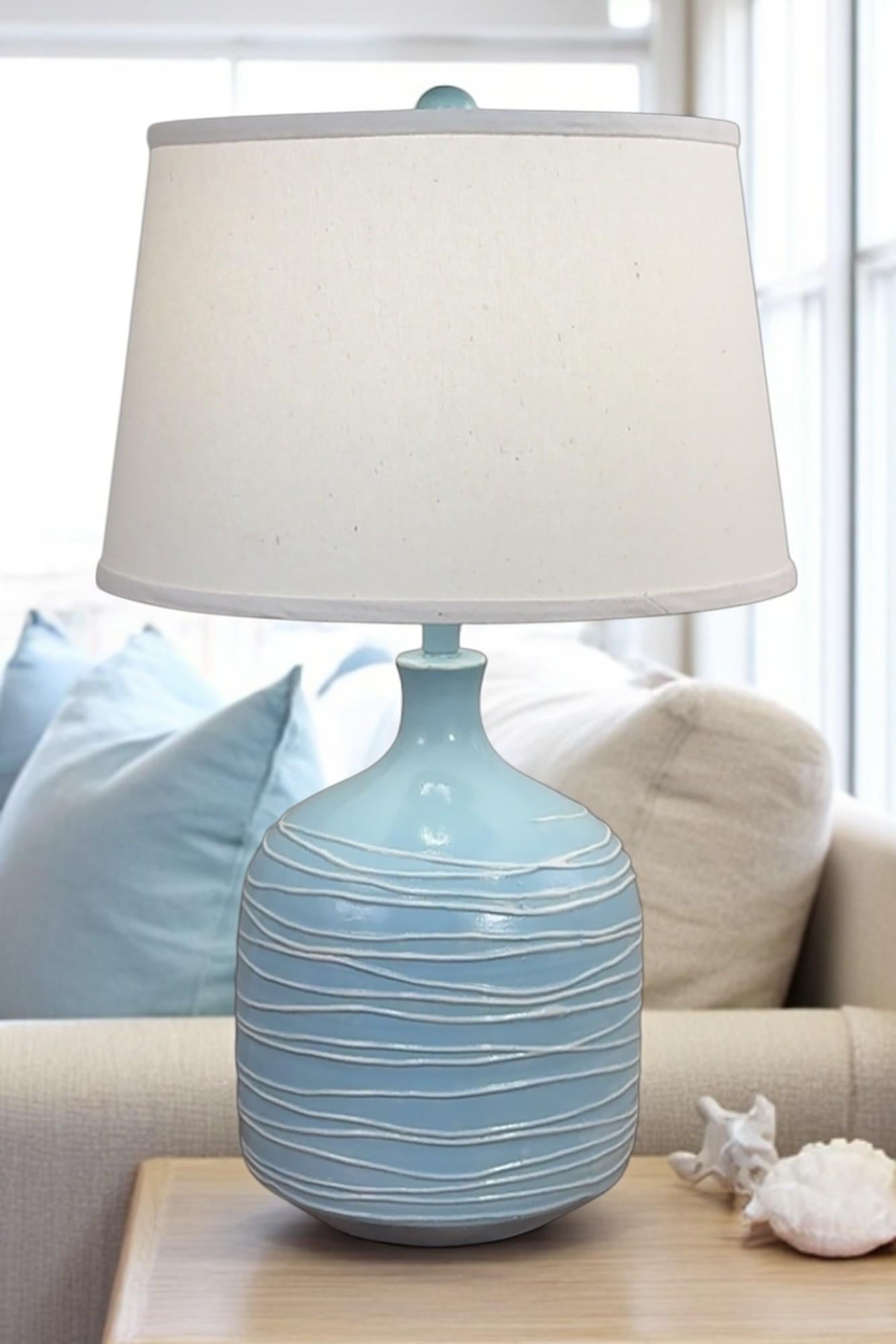 Coast Lamp Manufacturing 26" Seaside Villa/Ivory Wide Table Lamp With Horizontal Lines