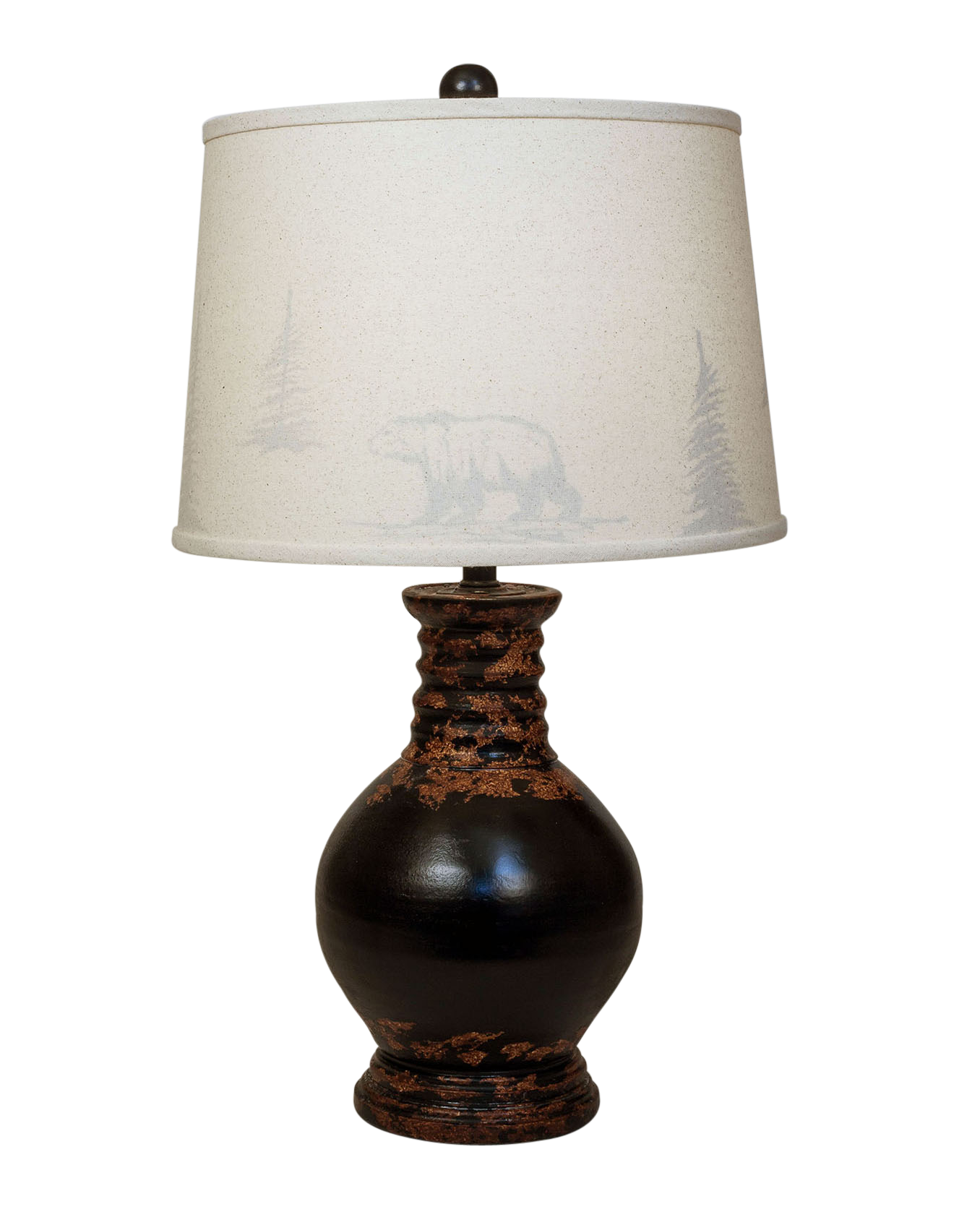 Coast Lamp Manufacturing 27"H Aged Black Ribbed Neck Table Lamp With Bear Silouette Shade