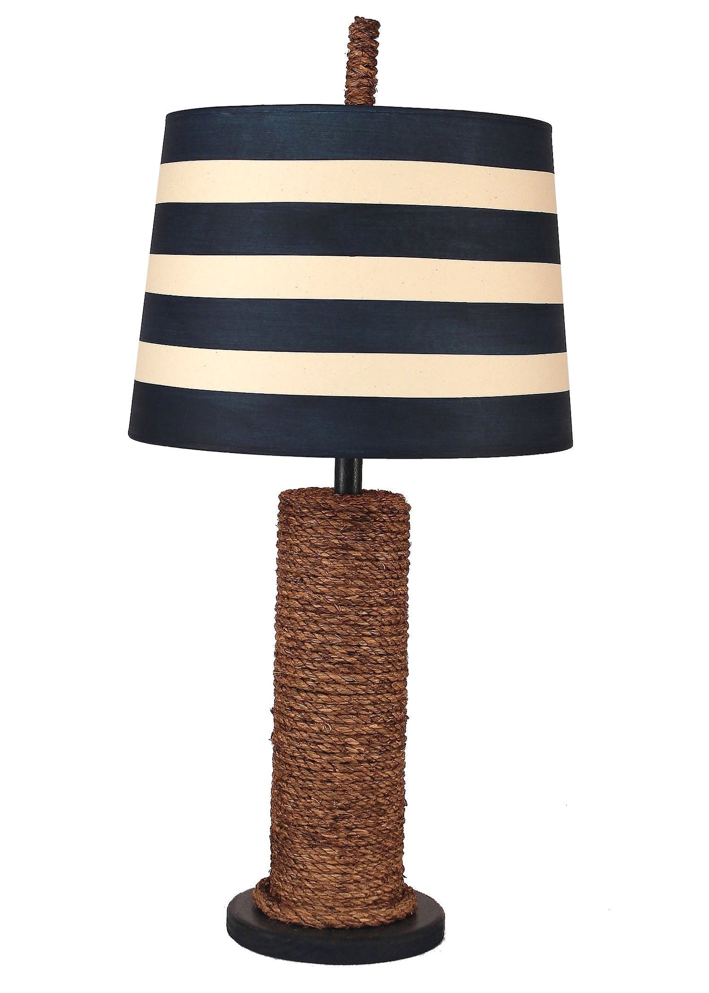 Coast Lamp Manufacturing 27"H Solid Navy Manila Rope Spindle Table Lamp With Striped Shade