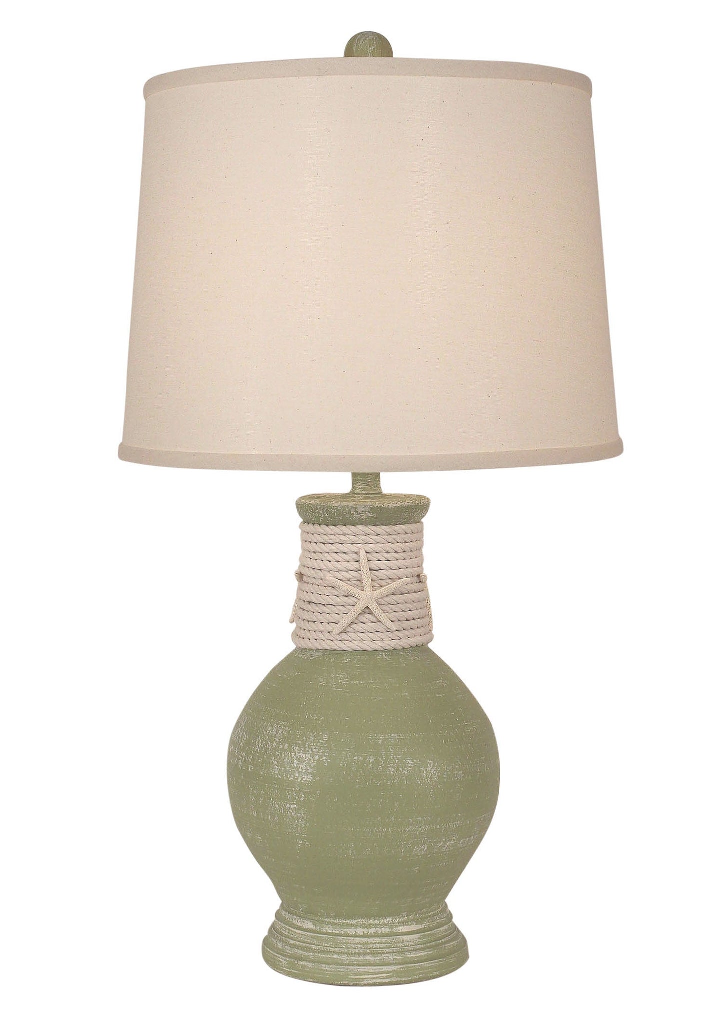 Coast Lamp Manufacturing 27"H Weathered Seagrass Round Pot Table Lamp With White Rope & Starfish Accent