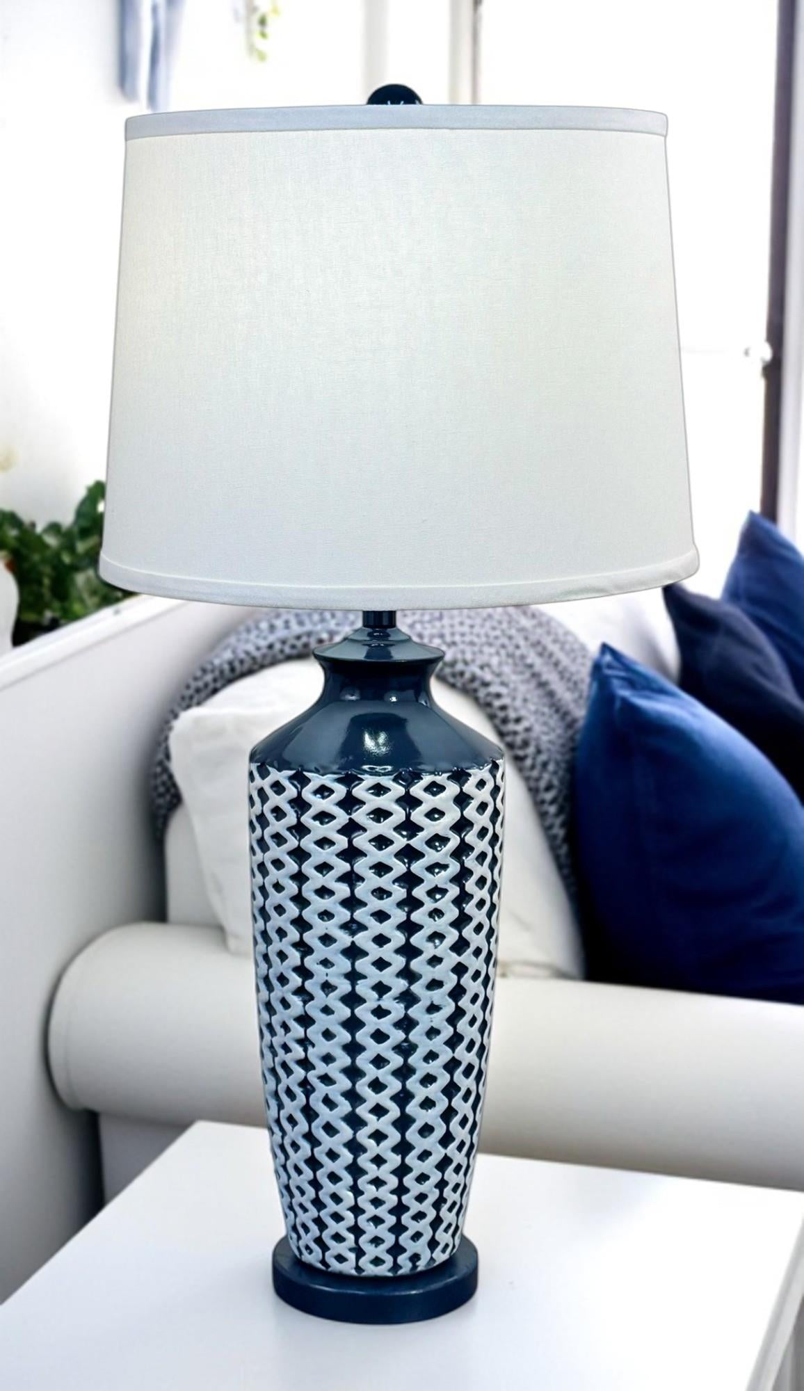 Coast Lamp Manufacturing 28" Navy/Ivory Tall Basket Weave Vase Table Lamp