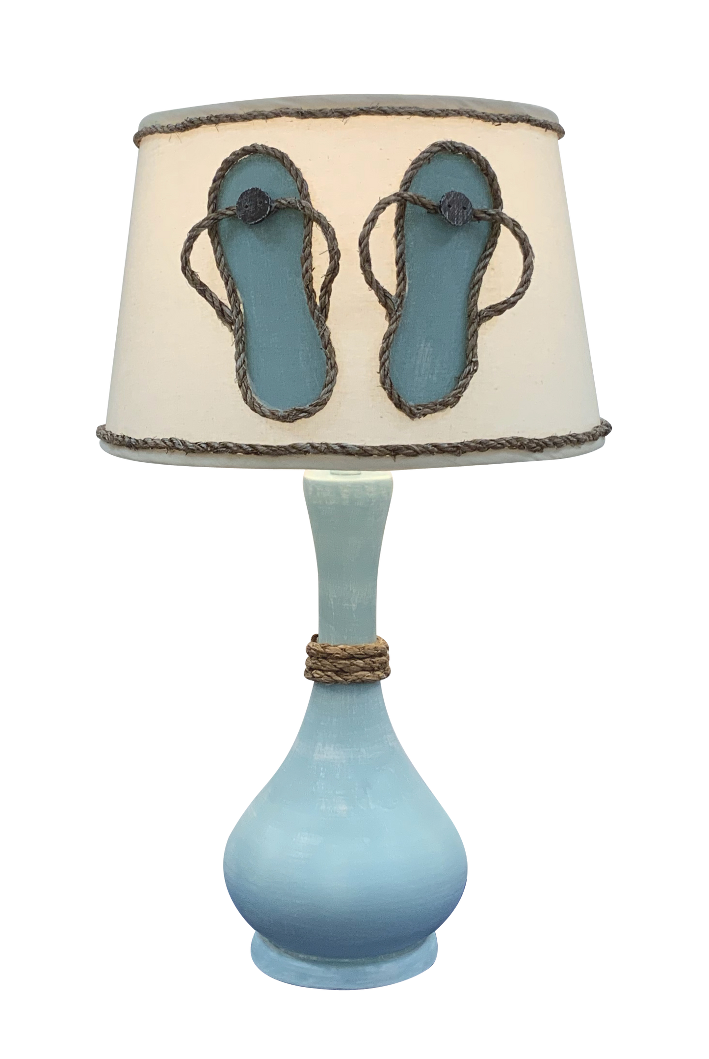 Coast Lamp Manufacturing 28"H Weathered Atlantic Gray Smooth Genie Bottle Table Lamp With Rope Accent And Flip Flop Shade