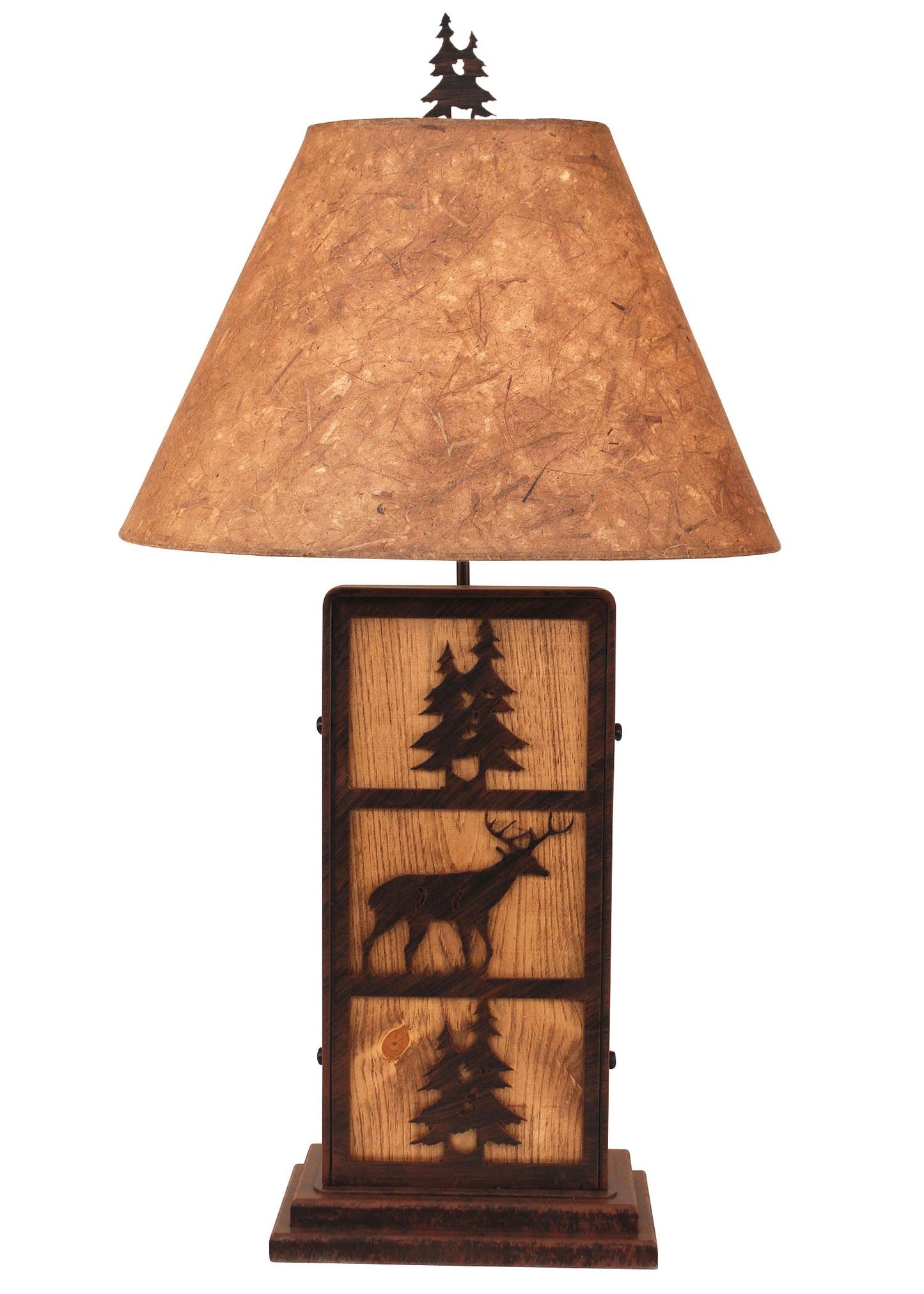 Coast Lamp Manufacturing 32"H Burnt Sienna Deer And Tree Iron Wood Table Lamp With Pine Tree Shade