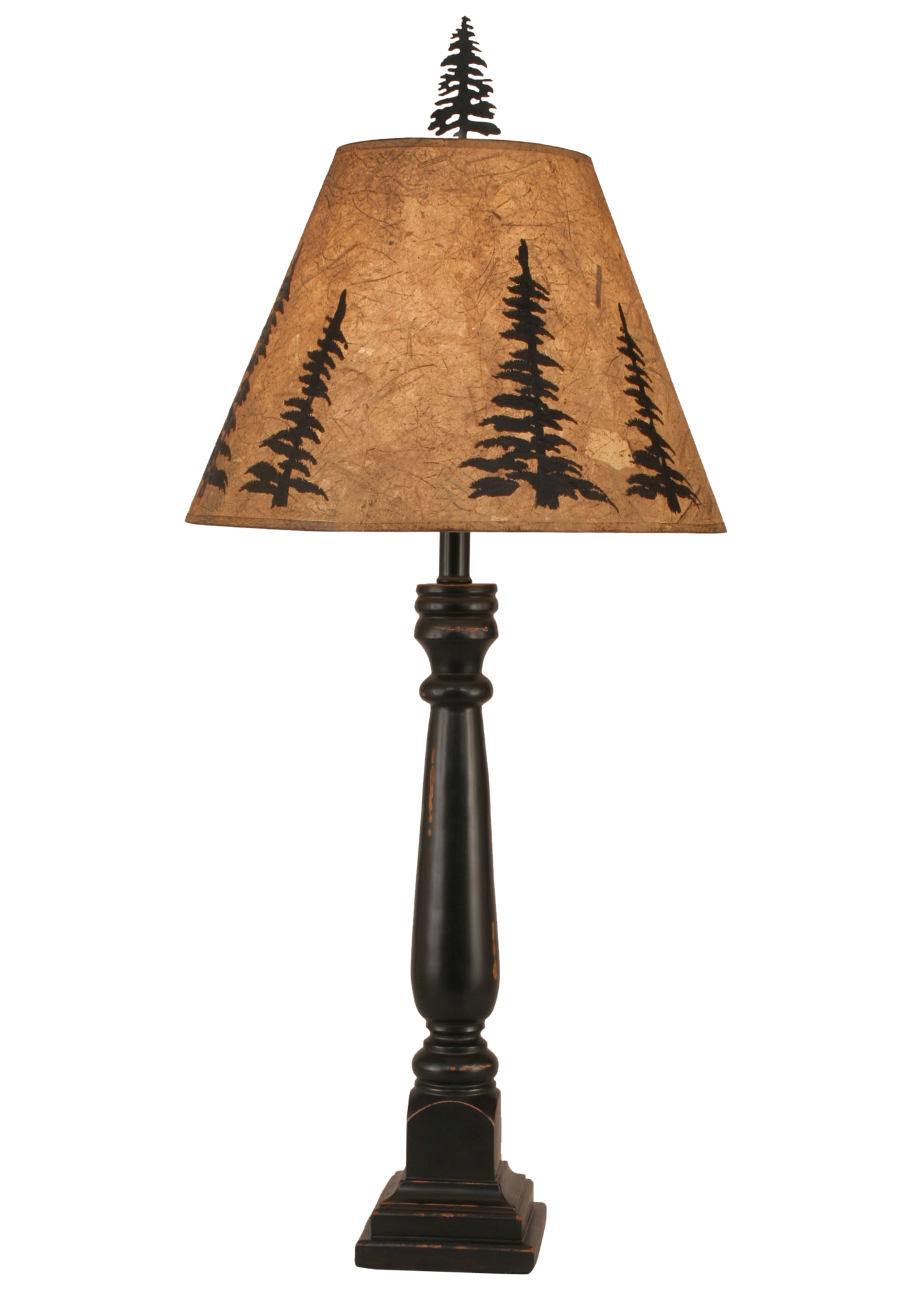 Coast Lamp Manufacturing 32"H Distressed Black Square Buffet Table Lamp With Feather Tree Shade