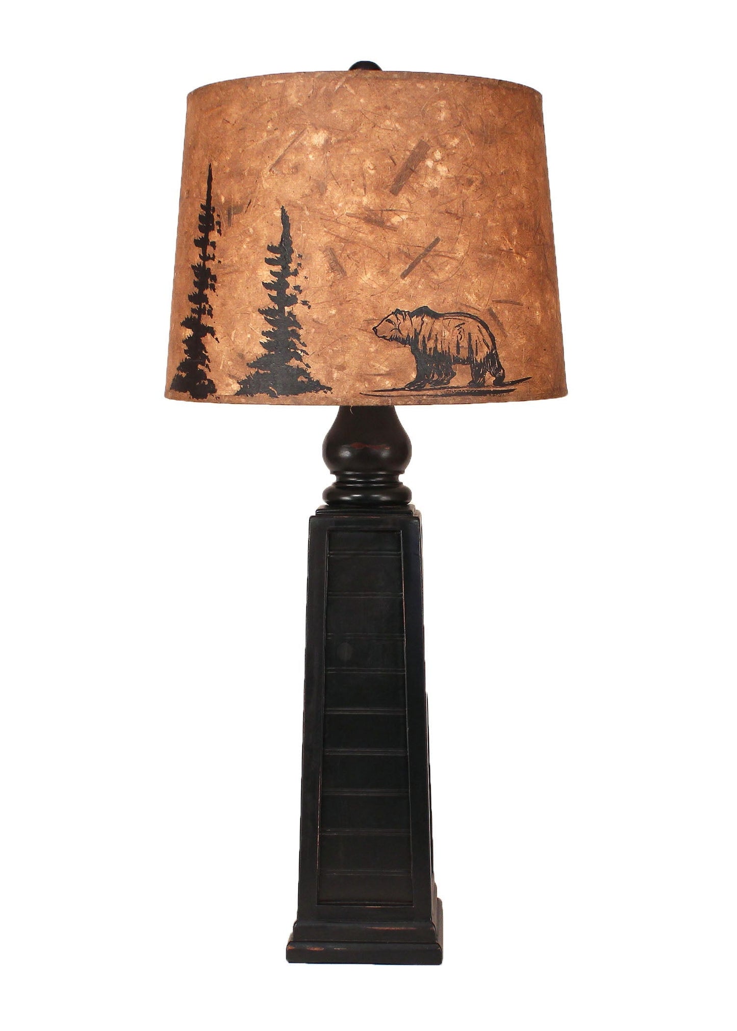 Coast Lamp Manufacturing 33"H Distressed Black Pyramid Pot With Bear And Tree Shade