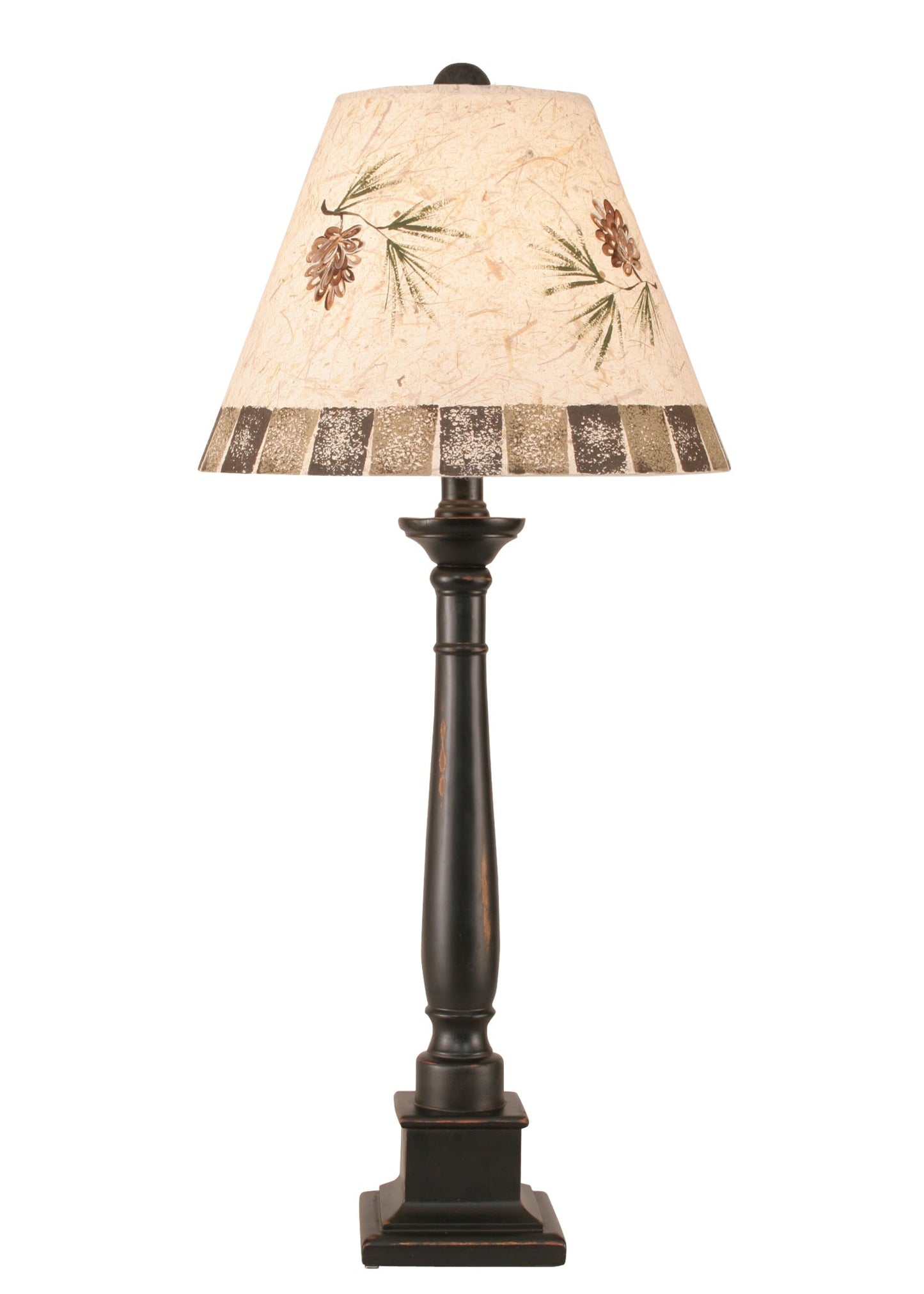 Coast Lamp Manufacturing 33"H Distressed Black Square Candlestick Table Lamp With Pine Cone Shade
