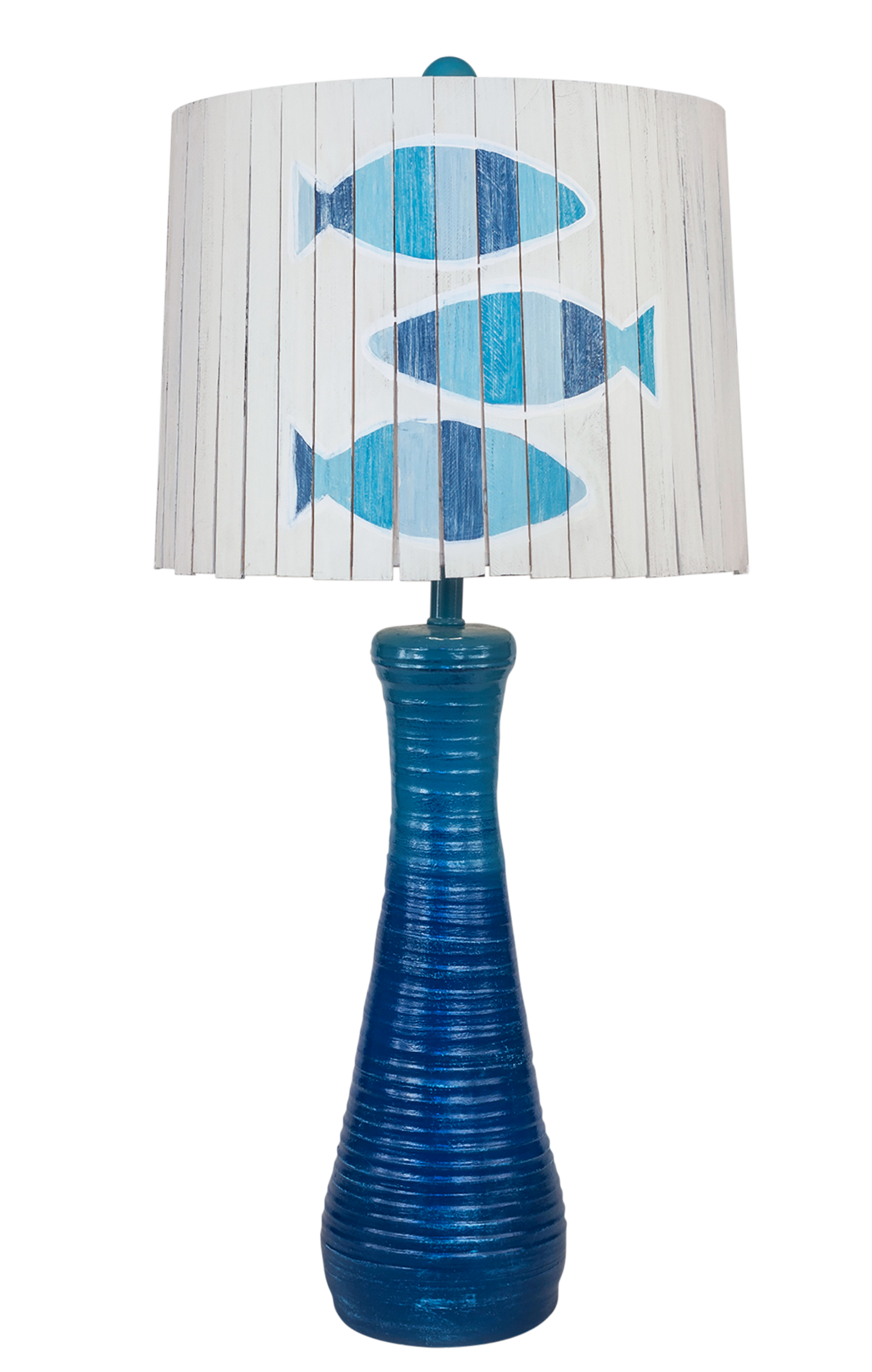 Coast Lamp Manufacturing 33"H Seabreeze Ribbed Hour Glass Table Lamp With 3-Fish Panel Shade