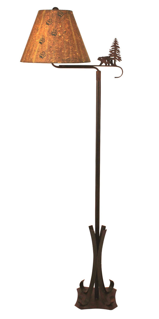 Coast Lamp Manufacturing 64"H Burnt Sienna Iron Swing Arm Floor Lamp With Bear And Pine Trees Accent