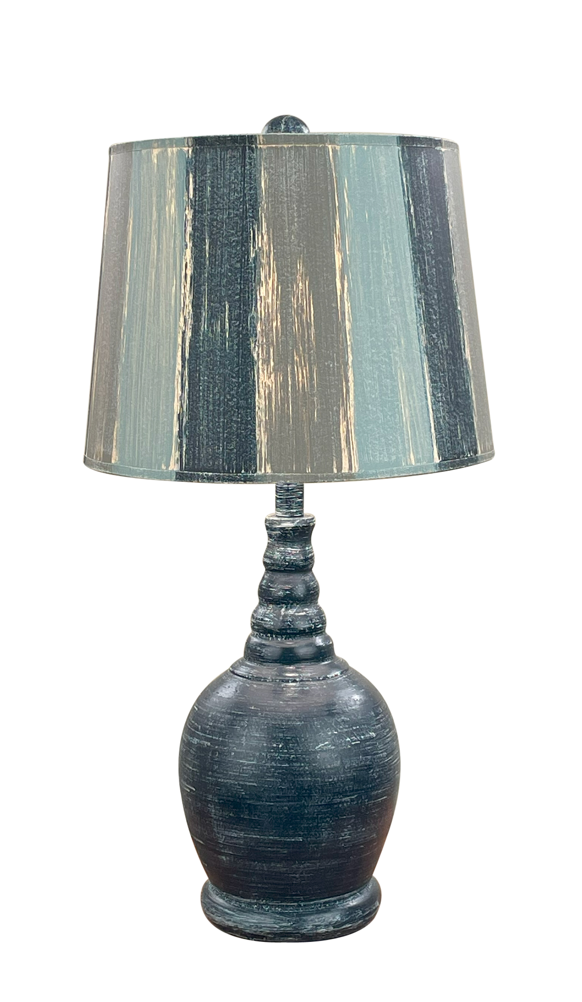 Coast Lamp Manufacturing Coastal Living 24"H Weathered Navy Bulbous Accent Table Lamp With Nautical Stripe Shade