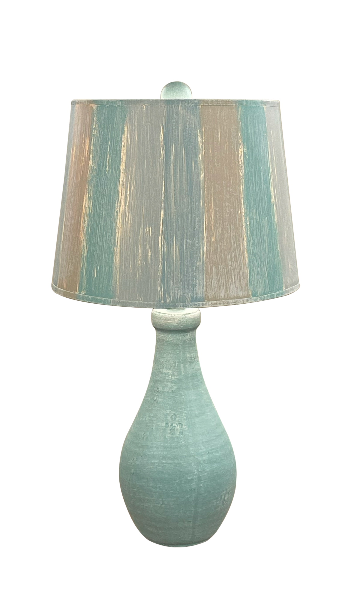 Coast Lamp Manufacturing Coastal Living Weathered Shaded Cove Eggplant Clay Table Lamp With Stripes Shade