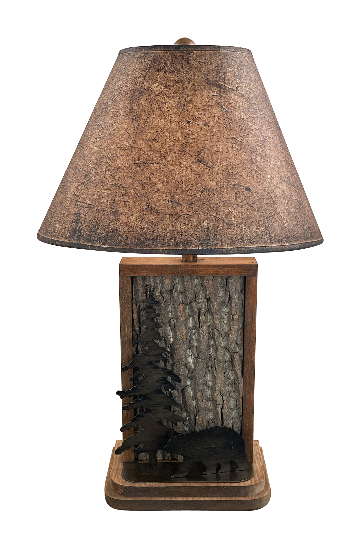Coast Lamp Manufacturing Rustic Living 30"H Aspen Dark Bronze Streak Poplar Bark With Iron Bear & Tree Accent