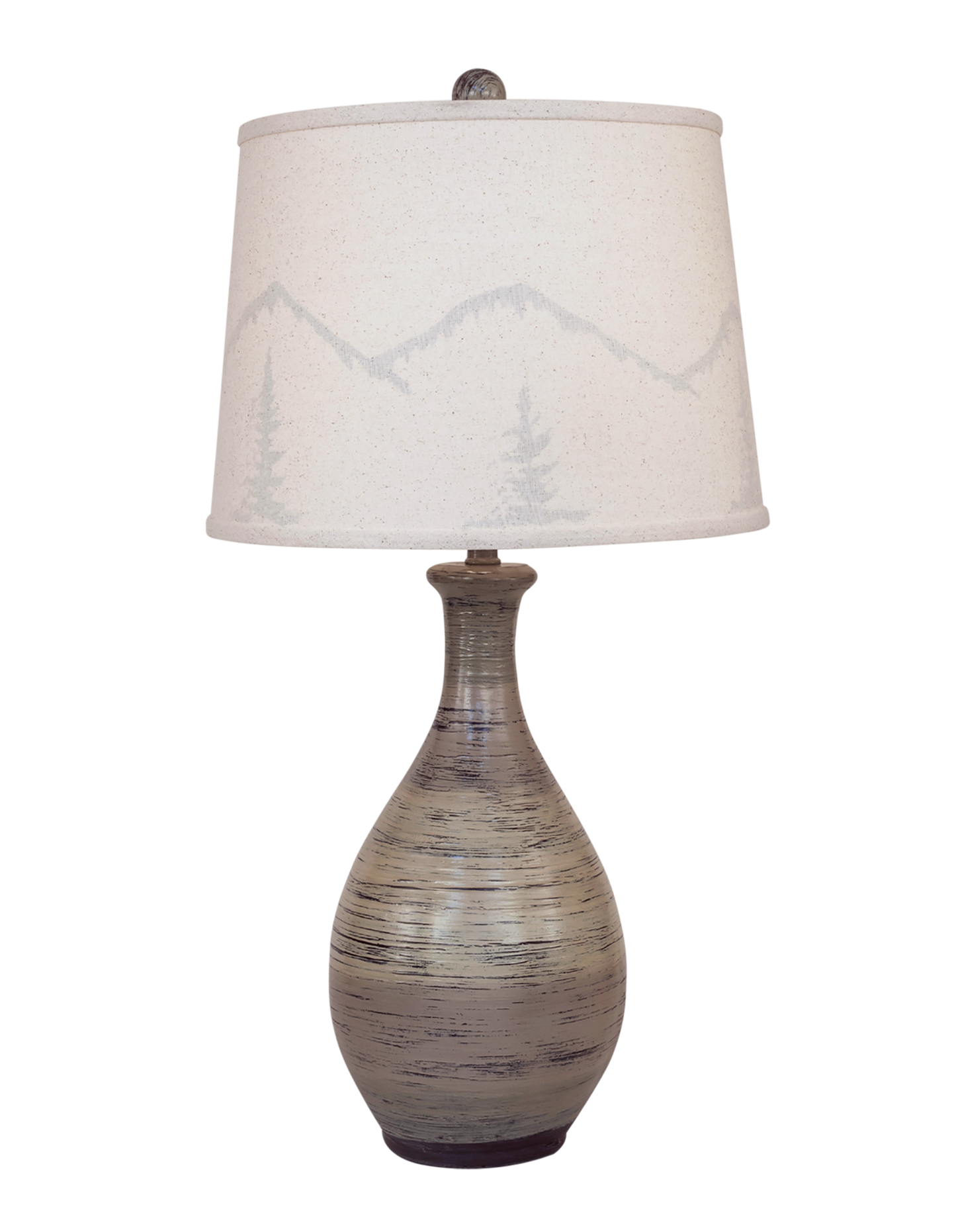 Coast Lamp Manufacturing Rustic Living 30"H Earth Stone Ridged Tear Drop Table Lamp With Mountain Scene Shade