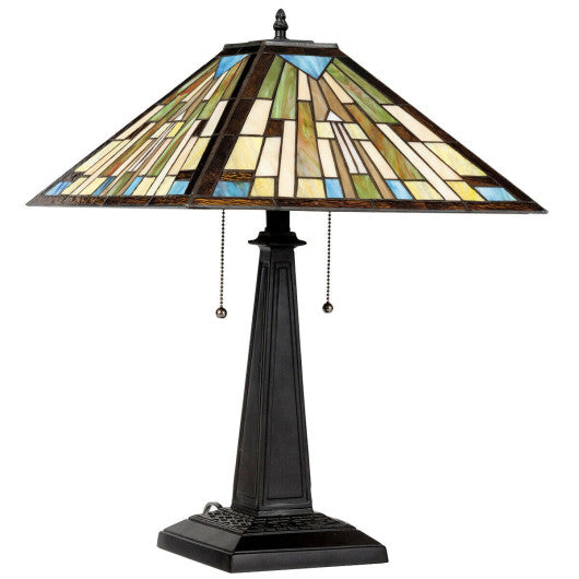 Costway 2-Light Table Lamp with Stained Glass Lampshade