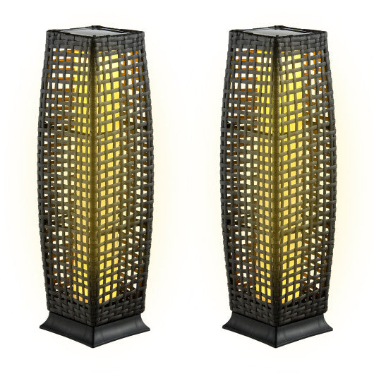 Costway 2 Pieces Black Solar-Powered Square Wicker Floor Lamps with Auto LED Light