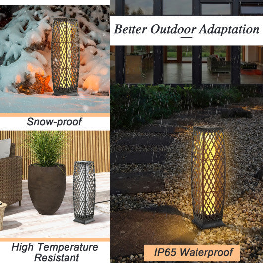 Costway 2 Pieces Brown Solar-Powered Diamond Wicker Floor Lamps with Auto LED Light