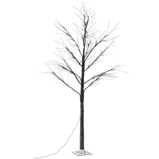 Costway 3' 36 LED Christmas Brown Birch Snow Tree LED Light Warm Decorative Festival Party