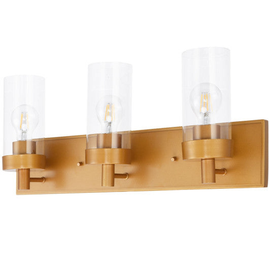 Costway 3-Light Vanity Lamp w/ Gold Finish and Clear Glass Shade