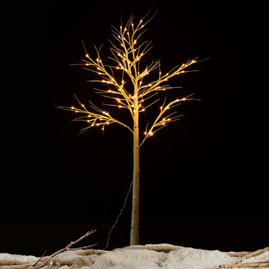 Costway 4 ft. 48 LED Christmas Christmas White Birch Snow Tree LED Light Warm Decorative Party Festival
