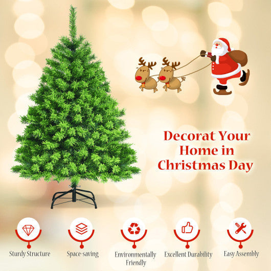 Costway 4.5' Pre-Lit Hinged Christmas Tree Green Flocked with 392 Tips and 150 LED Lights