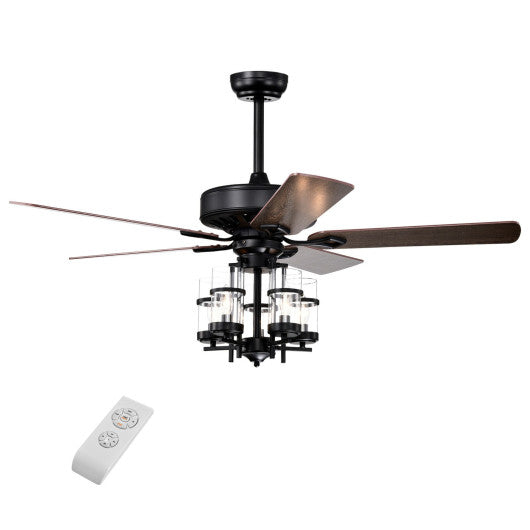 Costway 50" Black Noiseless Ceiling Fan Light with Explosion-Proof Glass Lampshades