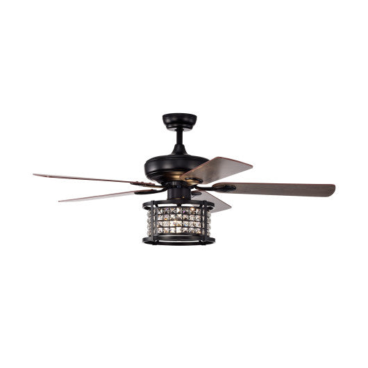 Costway 52" Black 3-Speed Crystal Ceiling Fan Light with Remote Control