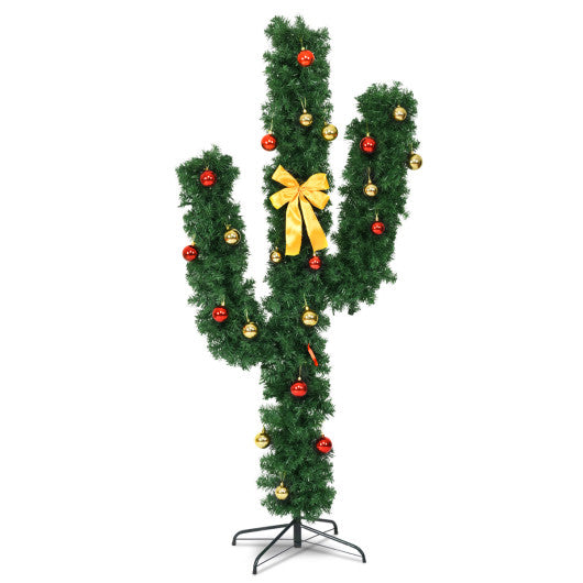 Costway 6' Artificial Cactus PVC Christmas Tree with LED Lights and Ball Ornaments