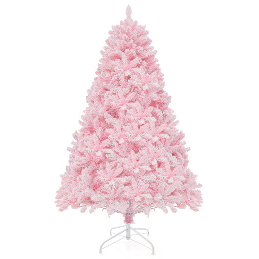 Costway 6' Flocked Artificial Xmas Tree Hinged with 350 LED Lights