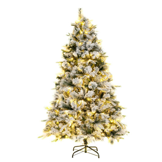 Costway 6' Flocked Christmas Tree with 250 Warm White LED Lights and 752 Mixed Branch Tips