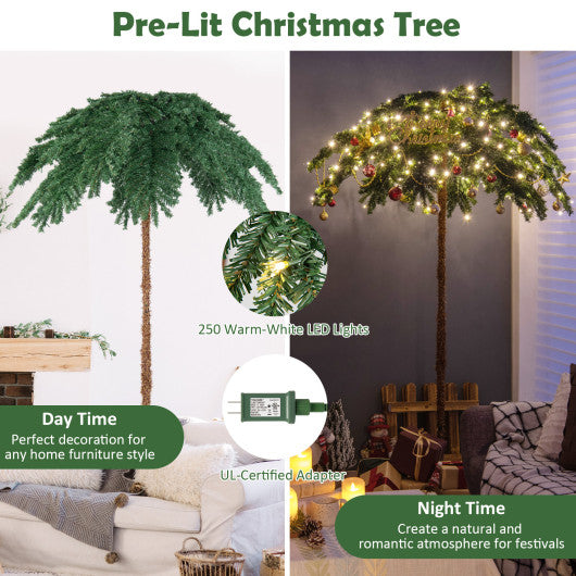 Costway 6' Pre-Lit Xmas Palm Artificial Tree with 250 Warm White LED Lights