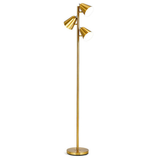 Costway 64" Golden 3-Light LED Floor Lamp Reading Light for Living Room Bedroom