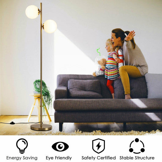Costway 65" Golden LED Floor Lamp with 2 Light Bulbs and Foot Switch