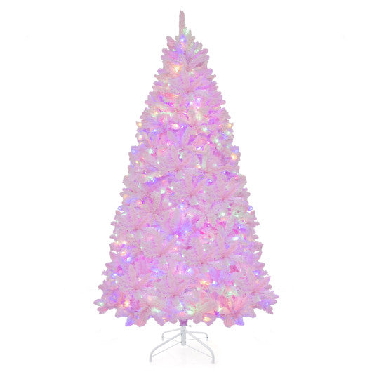 Costway 7' Flocked Artificial Christmas Tree with 500 LED Lights and 1200 Branches