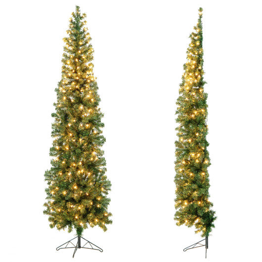 Costway 7' Prelit Half-Shape Christmas Tree with 150 Lights