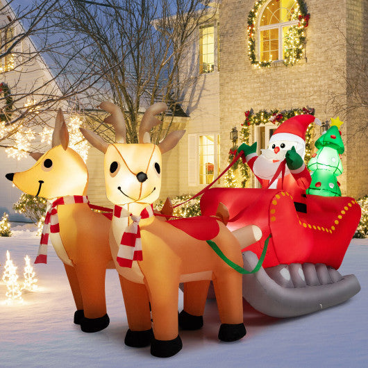 Costway 7.2' Long Christmas Inflatable Santa Rides Sled with LED Lights
