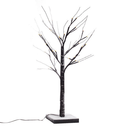 Costway 8 ft. 144 LED Christmas Brown Birch Snow Tree LED Light Warm Decorative Festival Party