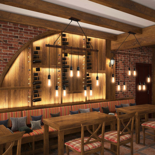 Costway 8-light Industrial Pendant Light Wood Hanging Chandelier Fixture